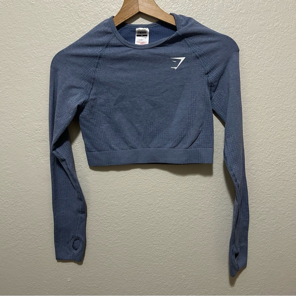 Gymshark Blue Long Sleeve Cropped Seamless Top Size Medium